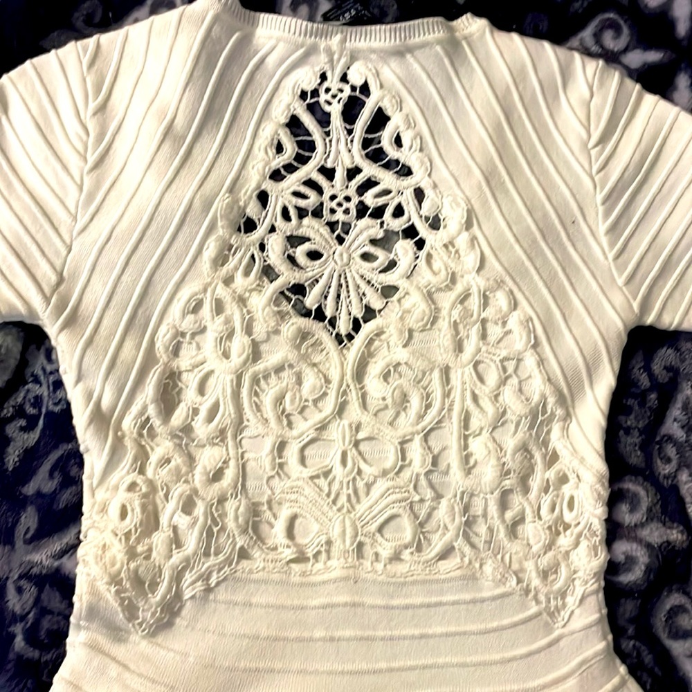 **Just Lowered**French Connection lace back White dress
